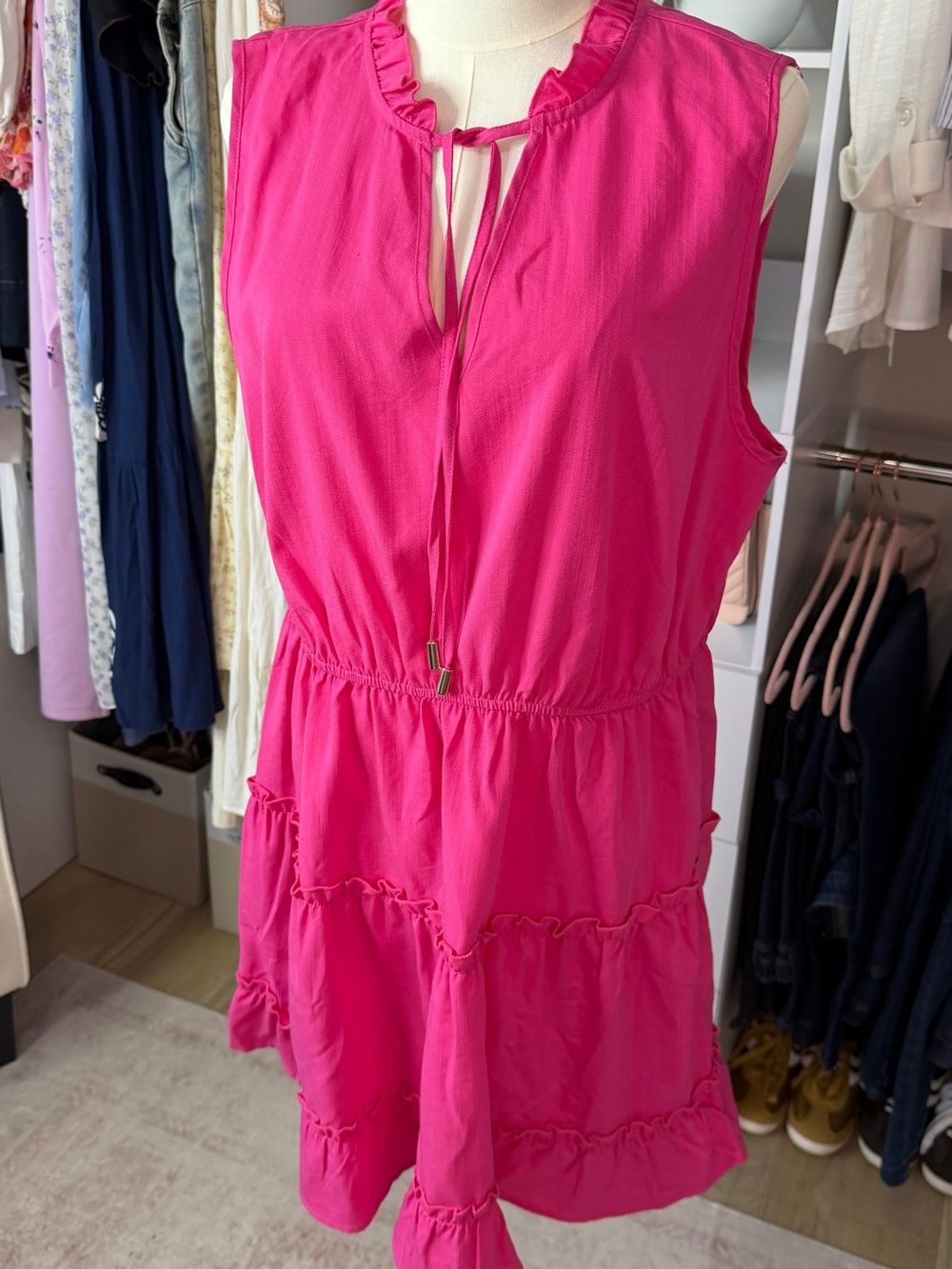 Cupshe Fuchsia Tie-Front Tiered Mini Dress - Picture 1 of 10